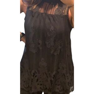 Altar’d State black lace overlay sleeveless high neck keyhole open in back blous